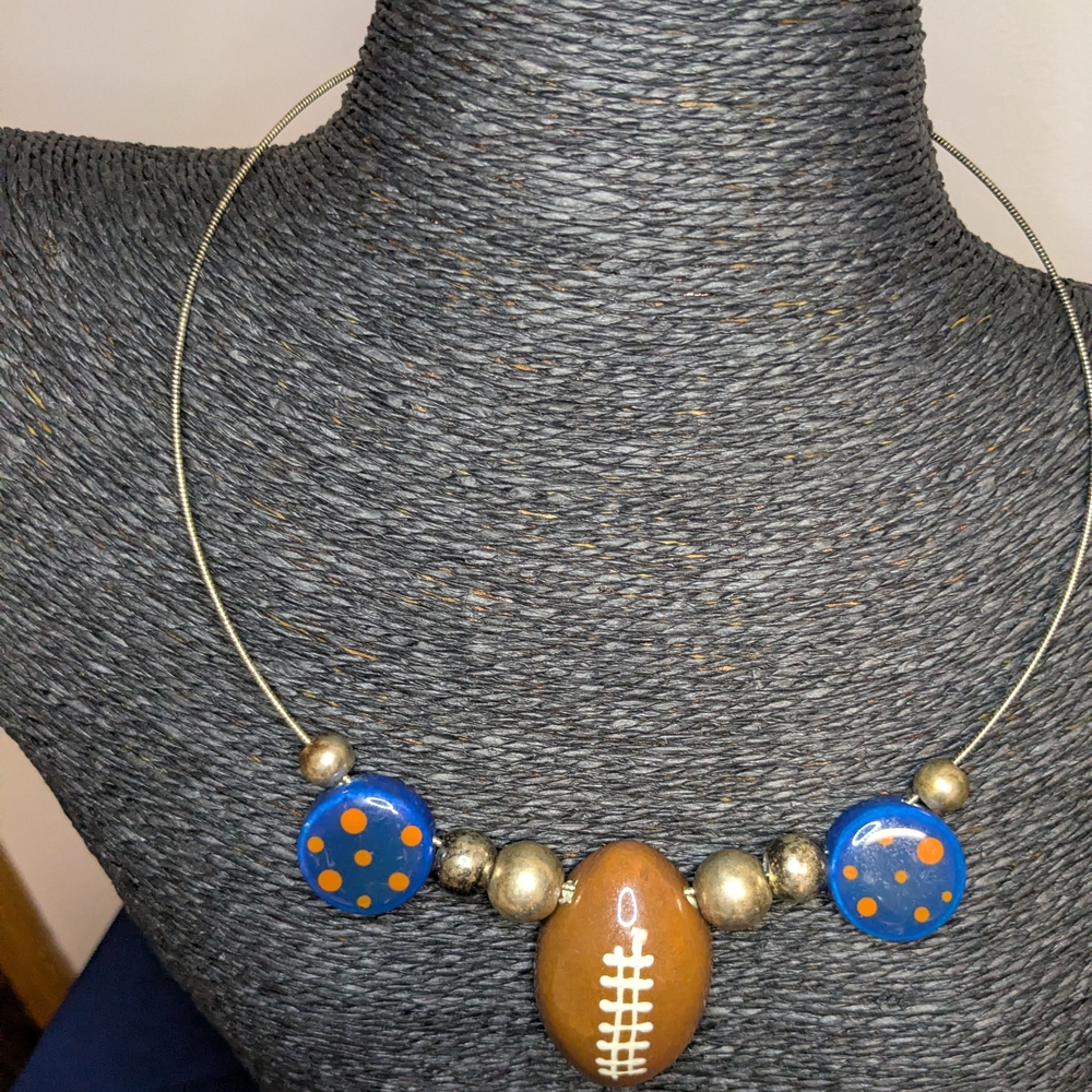 Blue & Orange Football Gameday Necklace | Sports Fan Jewelry